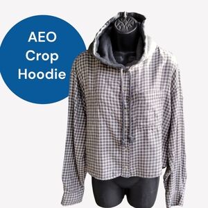 🎯🎯SALE🎯🎯 NWT American Eagle Plaid Hoodie Cropped Top Sz M